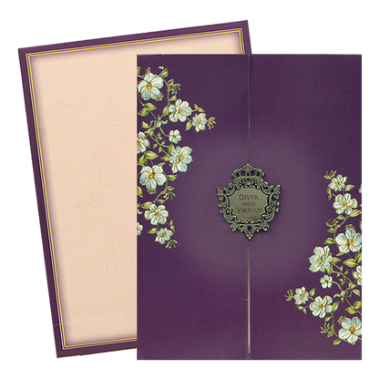 Purple Floral Door Style Wedding Card - KNKC4095