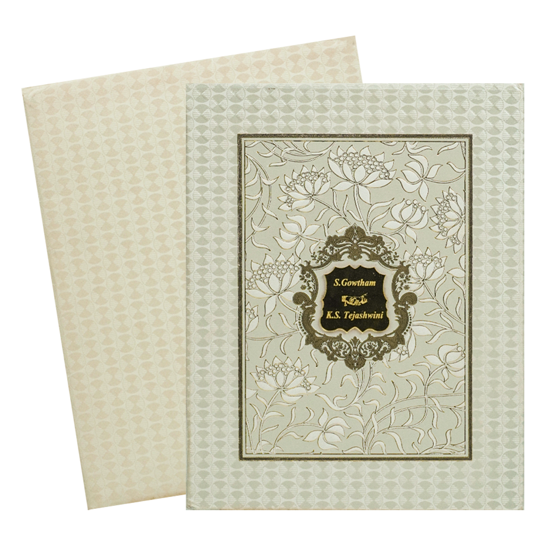 Cream Floral Padded Wedding Card- KNRB5505