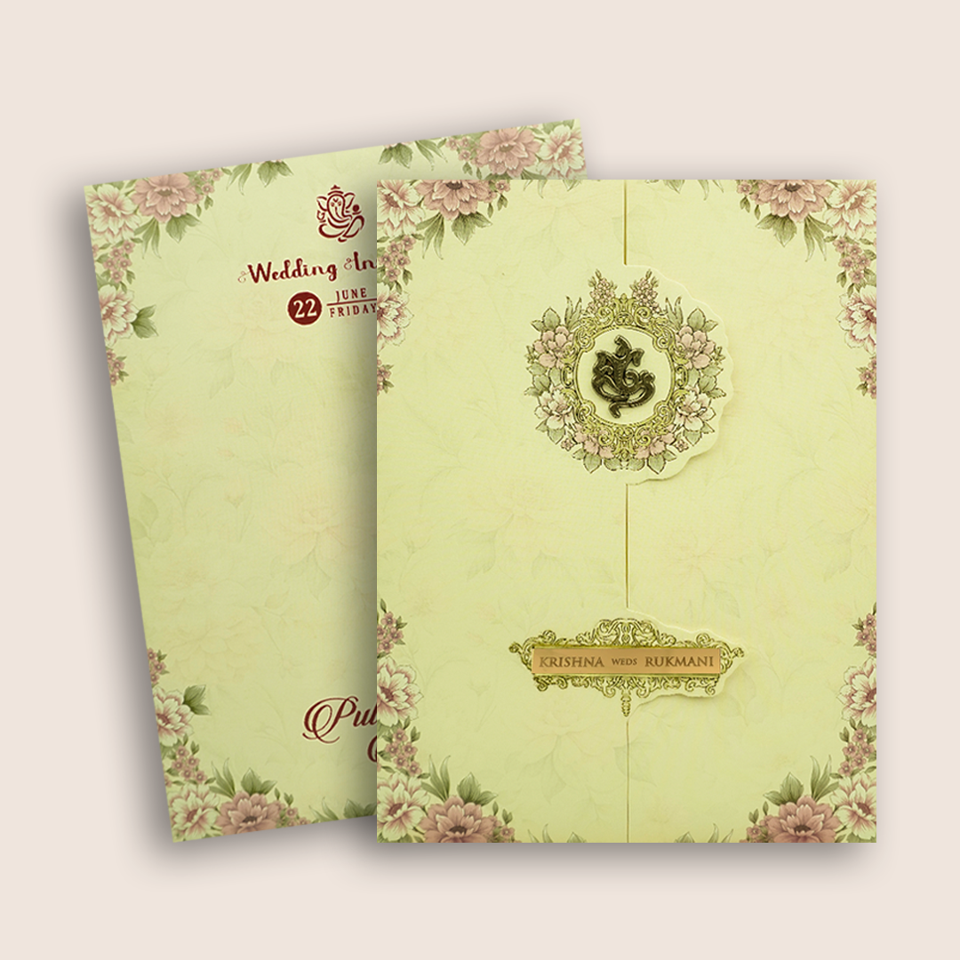 Cream Floral Door Style Invitation Card - KJTS1841
