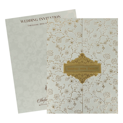 White Gold Foil Floral Padded Wedding card-KRE28240