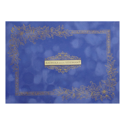 Blue Gold  Velvet Floral Padded Classic Wedding Card-KMMWD1132
