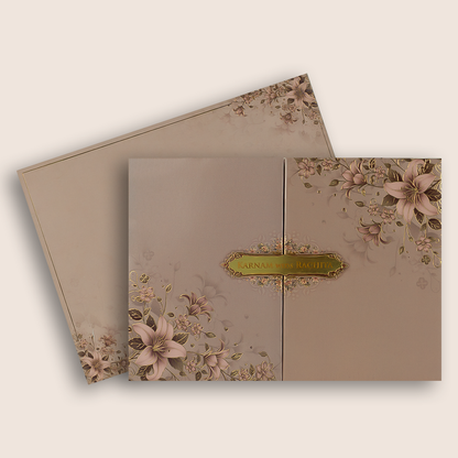 Peach Padded Floral Door Style Wedding Card - KAA06070