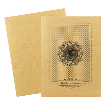 Gold Ganesha Lotus Embossed Wedding Card-KNRM7085G