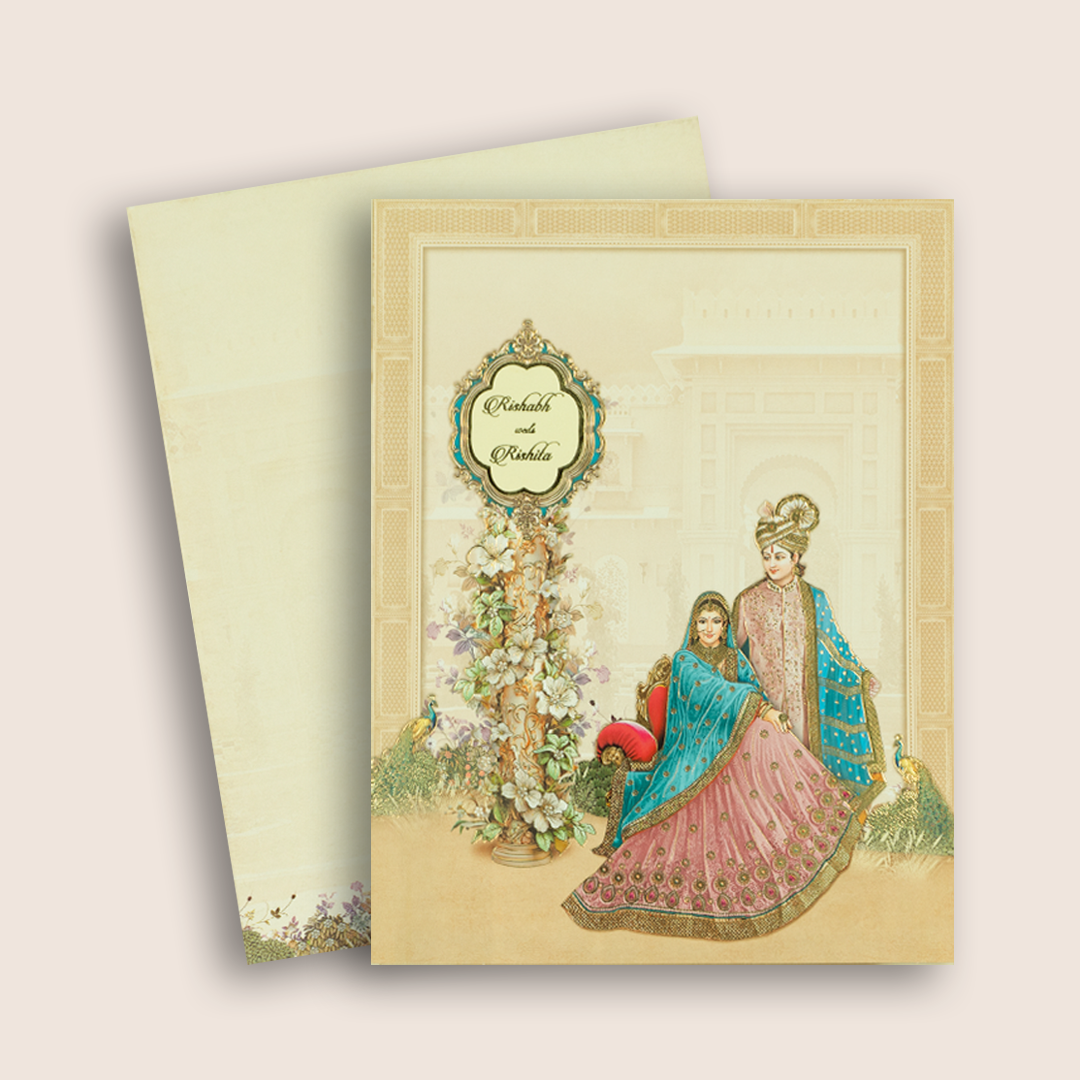Beige Royal Bride Groom Wedding Card - KAA05150