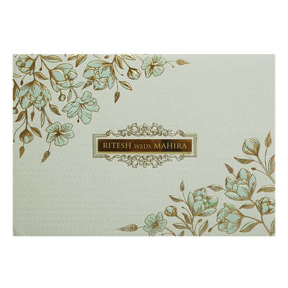 Pastel Green Gold Floral Classic Wedding Card -KMMWD1105