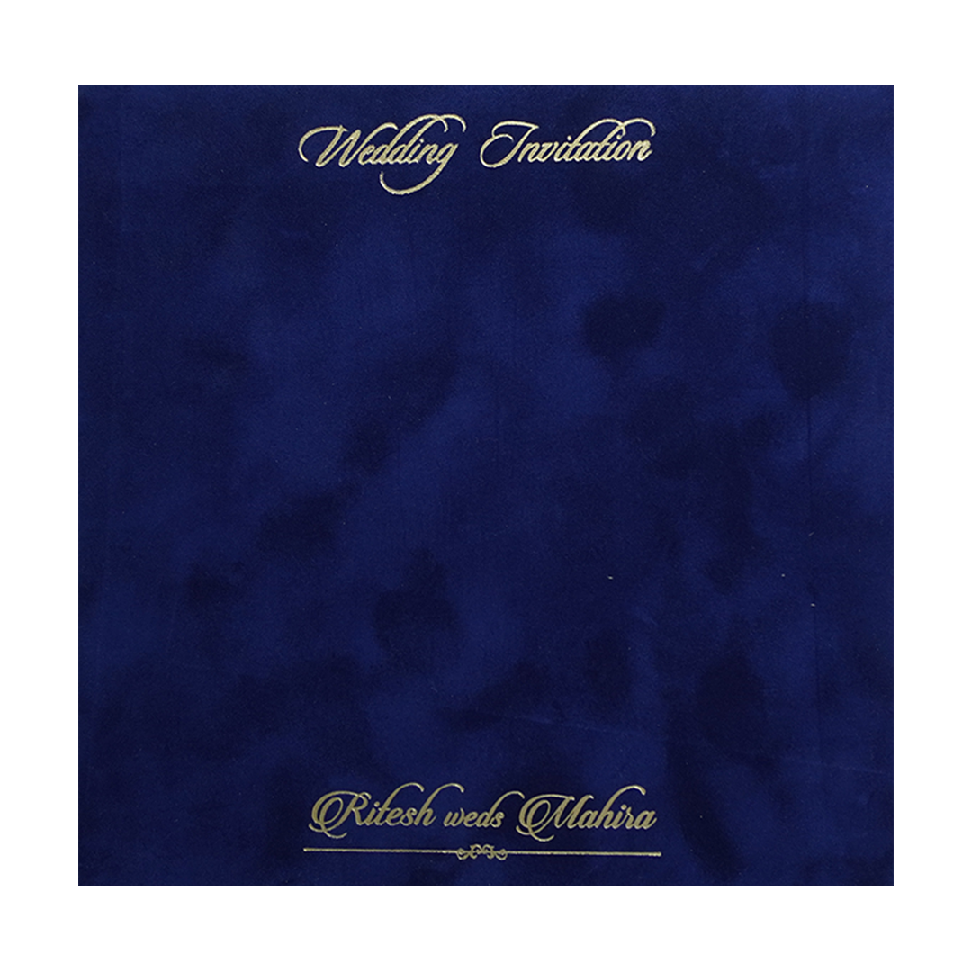 Blue Gold Floral Padded Wedding Card - KMMWD1131