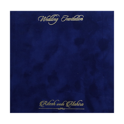 Blue Gold Floral Padded Wedding Card - KMMWD1131