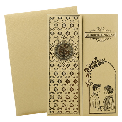 Gold Ivory Couple Gatefold Wedding Card-KNCM043GG