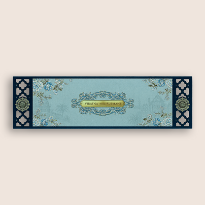 Blue MDF Floral Three Fold Wedding Card - KJTS1908