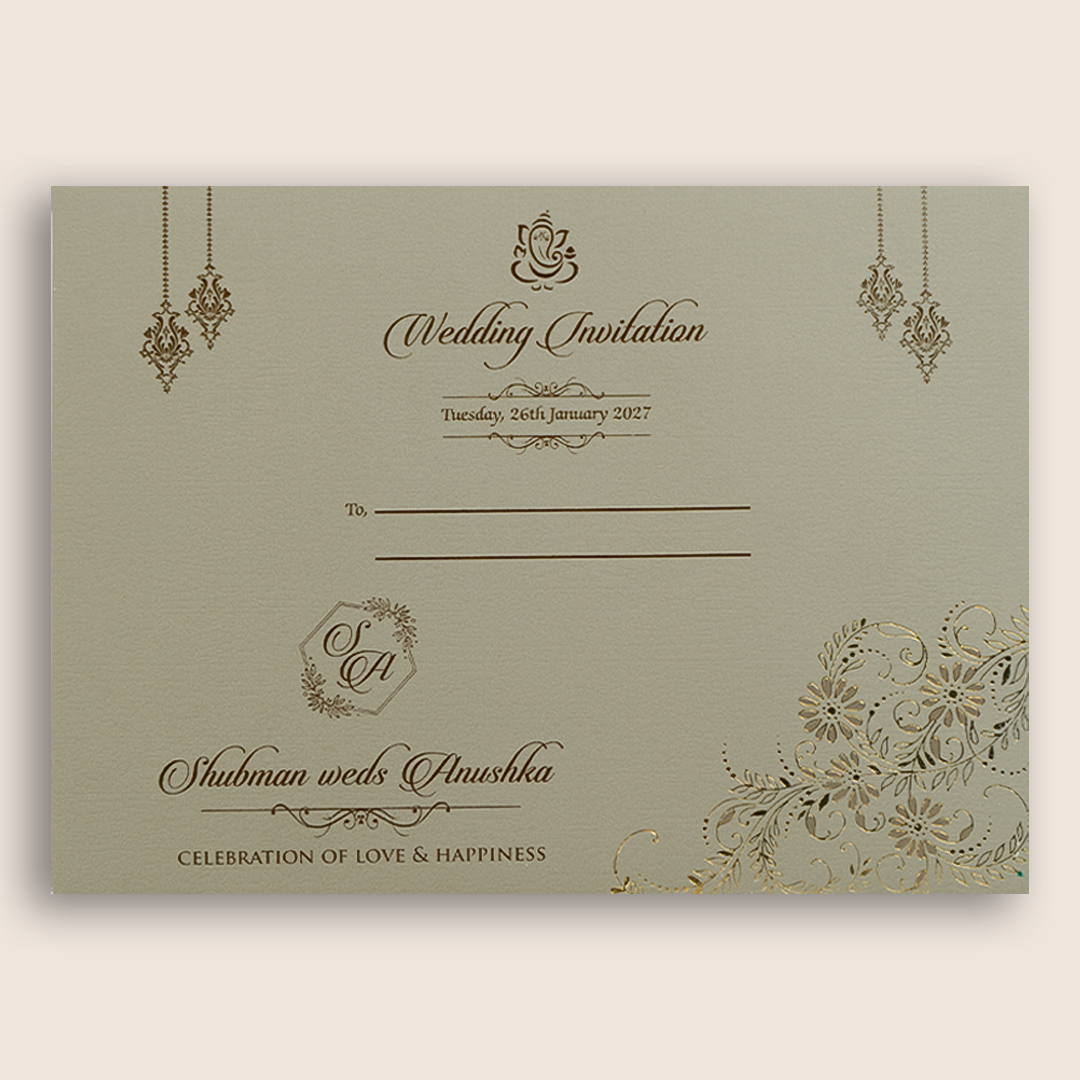 Light Grey Embossed Floral Door Style Marriage Invitation - KRB10460