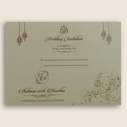 Light Grey Embossed Floral Door Style Marriage Invitation - KRB10460