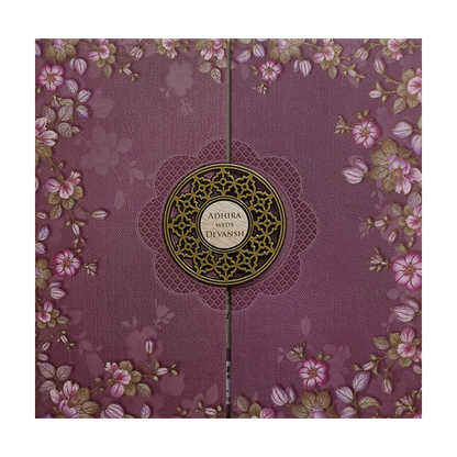Purple Floral Padded Wedding Card - KSH72800