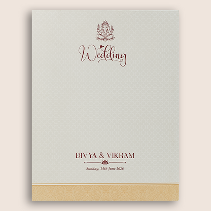Yellow Embossed Balaji Padmavathi Padded Wedding Card - KNMS9310