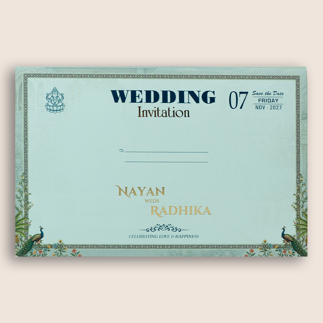 Blue Palace Bride Groom Padded Wedding Invitation - KSH18100