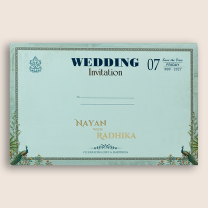 Blue Palace Bride Groom Padded Wedding Invitation - KSH18100