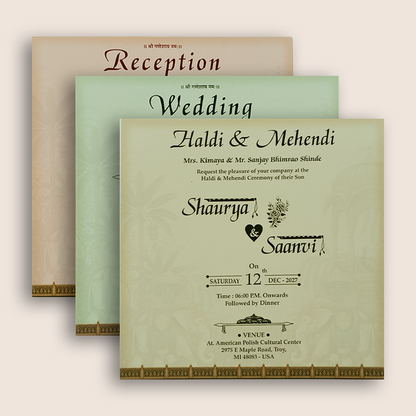 Beige Padded Royal Elephant Door Style Wedding Card - KSH18680