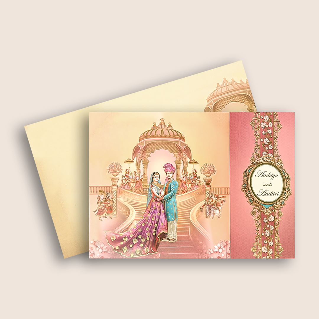 Pink Bride Groom Door Style Wedding Card - KAA05440