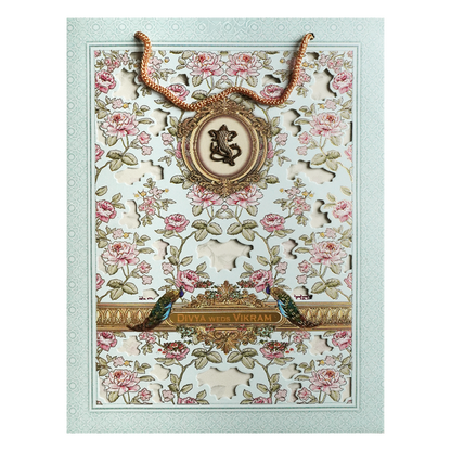 Blue Floral Laser-Cut Wedding Bag Card-KNAS3103