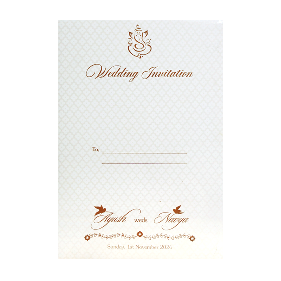 White Quilted Floral Ganesh Wedding Card - KVN07180