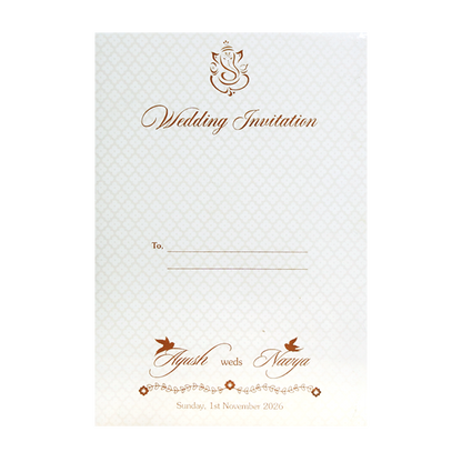 White Quilted Floral Ganesh Wedding Card - KVN07180