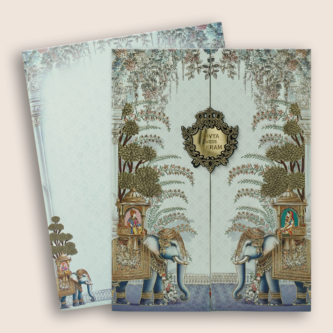 Blue Bride Groom Door Style Wedding Card-KNKC4092