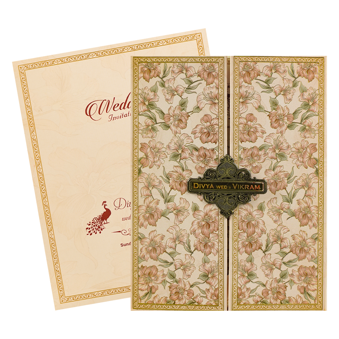 Pink Floral Padded Wedding Card-KNMO9313