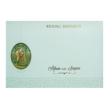 Green Bride &amp; Groom Lasercut Palace Padded Wedding Card - KMMEX8100