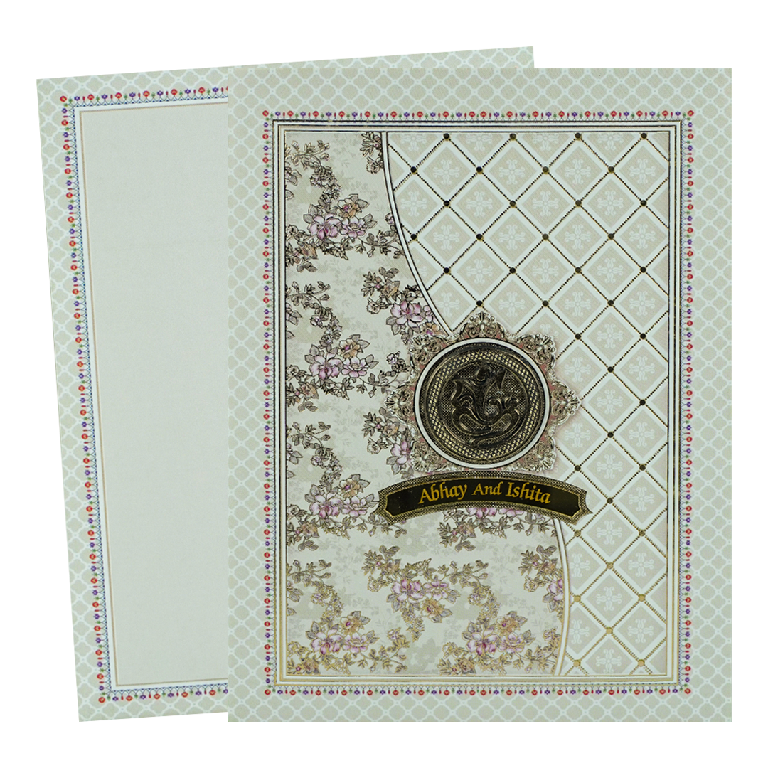 Grey Floral Wedding Card-KNKC4096