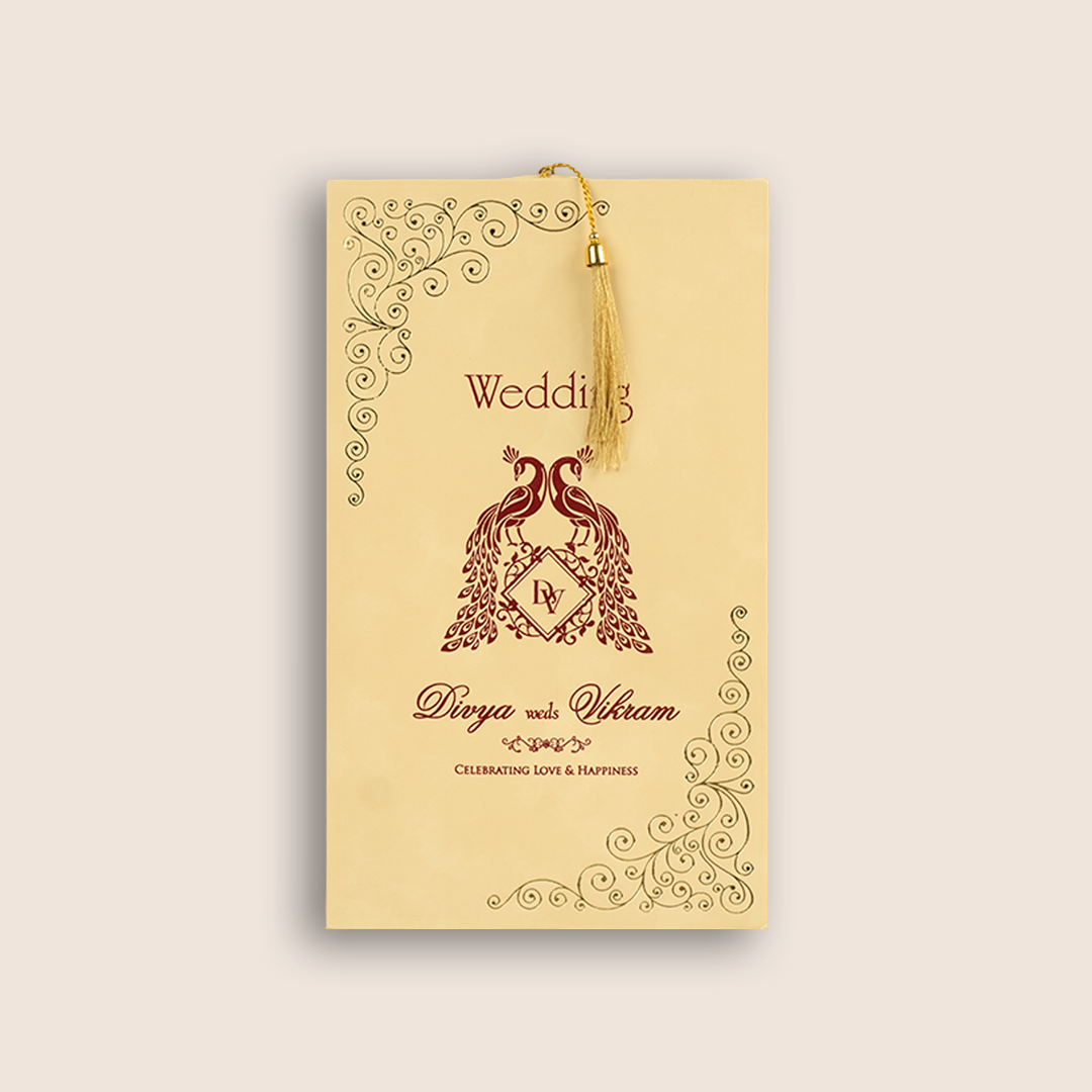 Beige Peacock Single Sheet Marriage Card - KNPD1106