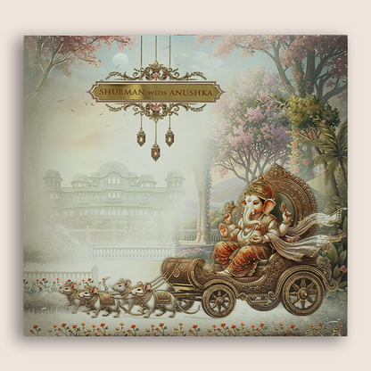 Grey Lord Ganesha Padded Wedding Invitation - KRB10540
