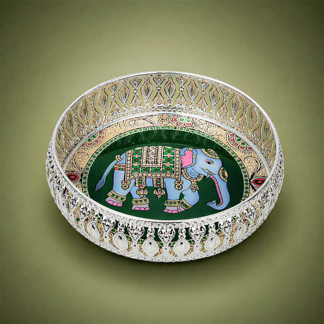 Silver Royal Elephant Decorative Tray-GDS0010