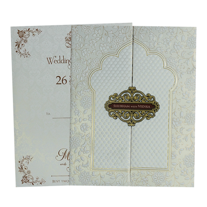 White Floral Padded Wedding Card-KSH73550