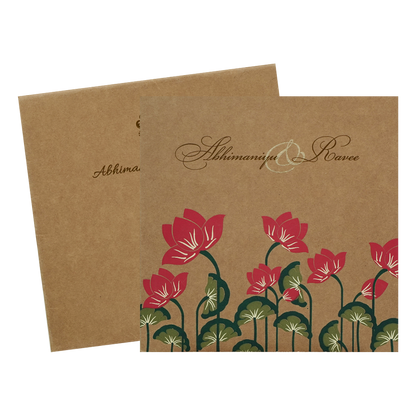 Kakhi Brown Red Floral Wedding Card-KRC28552