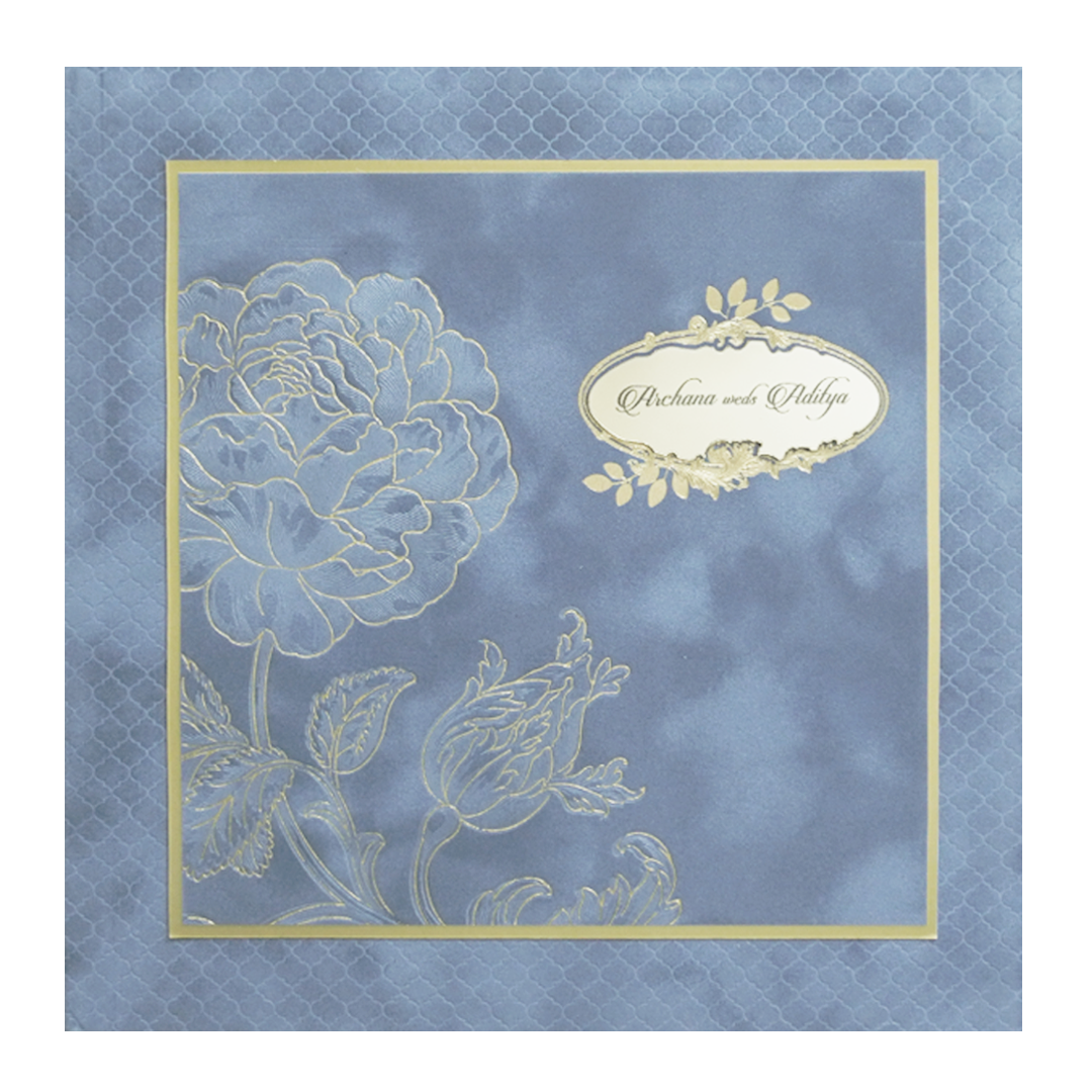 Grey Gold Floral Padded Wedding Card - KMMWD1134