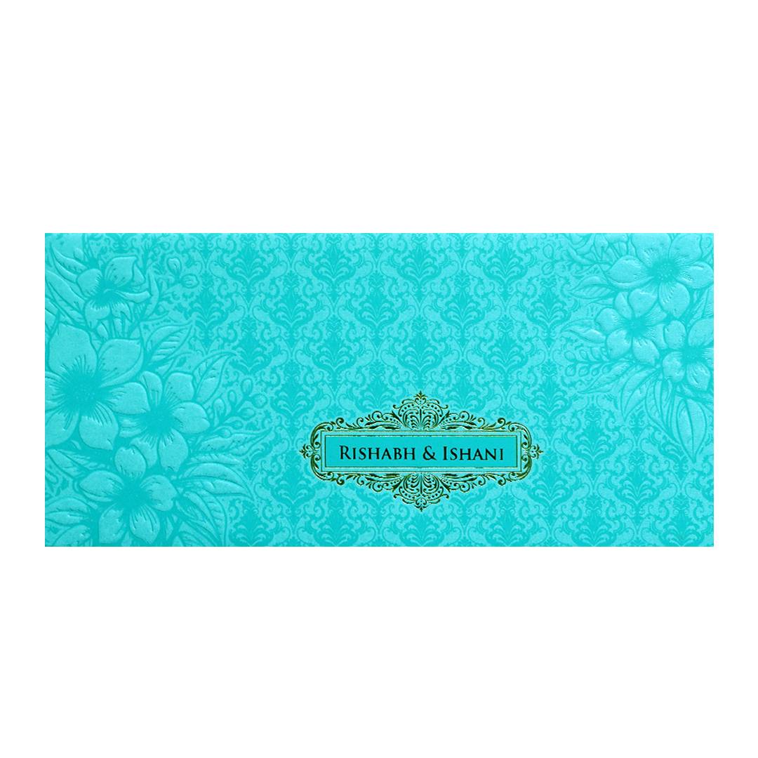 Blue Embossed Floral Wedding Invitation Card-KPR06320