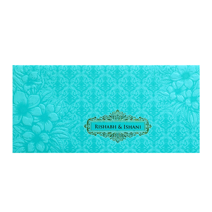 Blue Embossed Floral Wedding Invitation Card-KPR06320