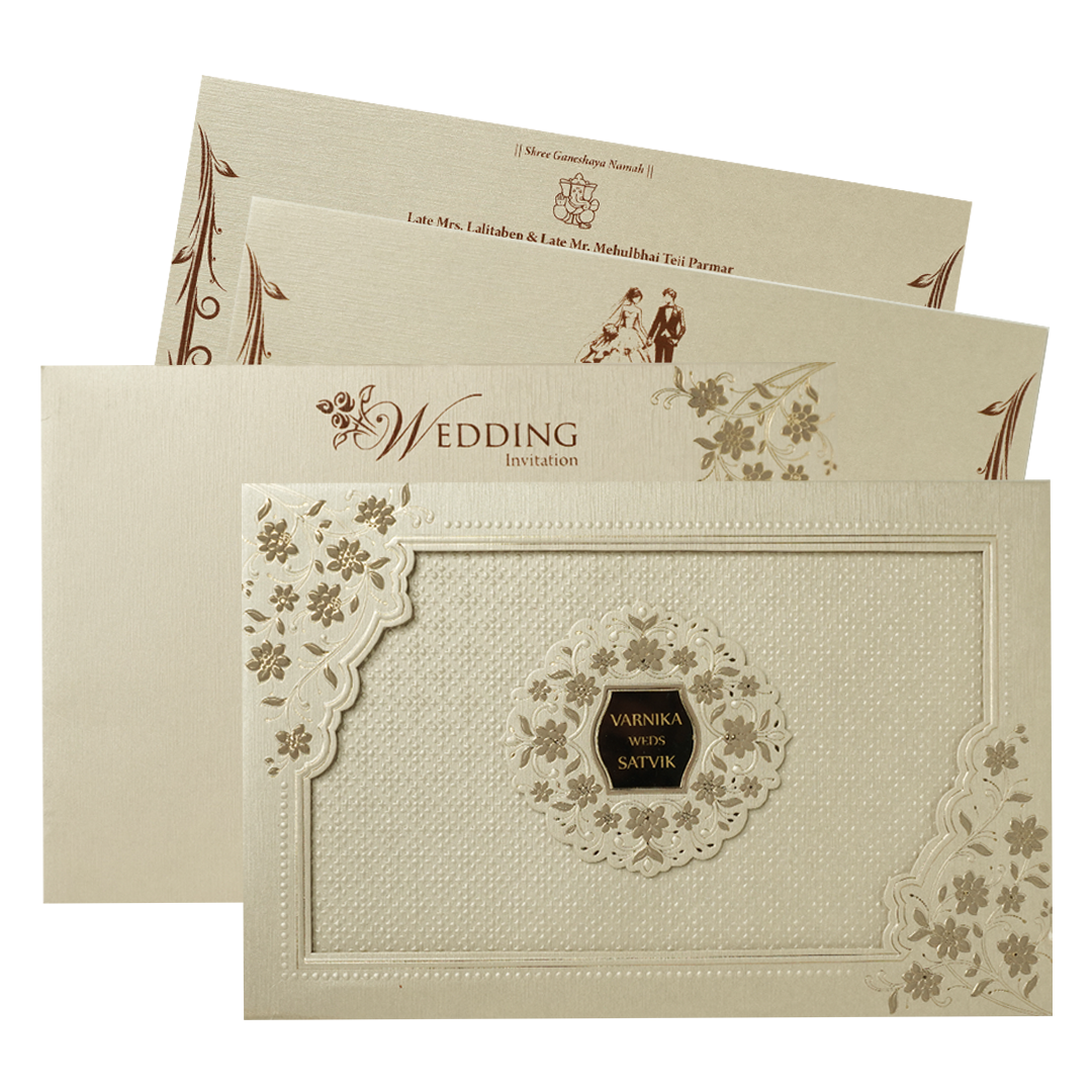 Cream Gold Floral Padded Wedding Card-KSSC2160