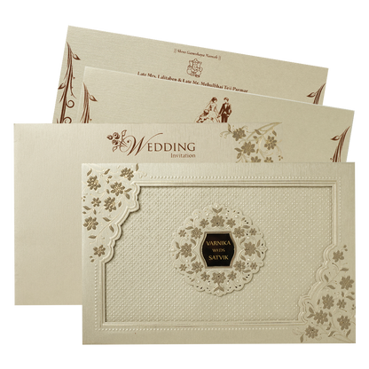 Cream Gold Floral Padded Wedding Card-KSSC2160