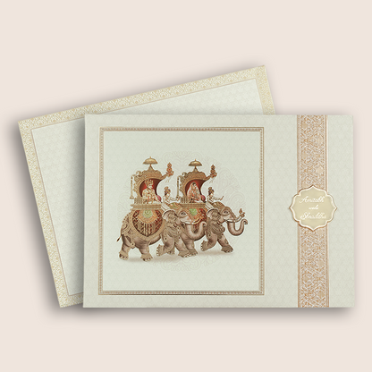 White Royal Baraat Door Style Wedding Card - KAA05420