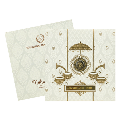 White Musical Ganesha Padded Wedding Card-KRE28270