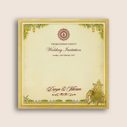 Beige Palace Elephant Padded Wedding Card - KNAM4905