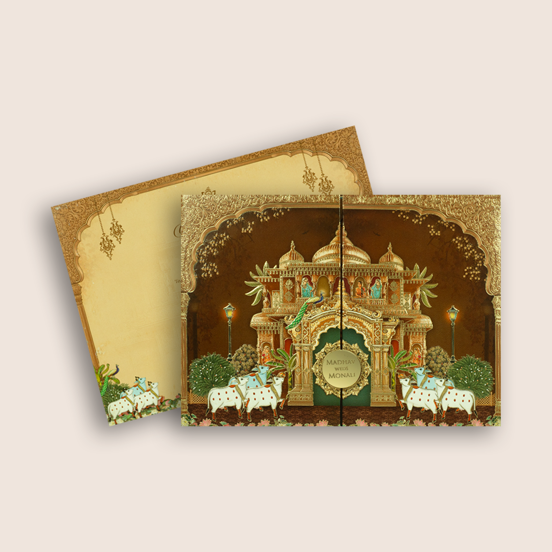 Brown Palace Door Style Padded Wedding Card - KRB09270