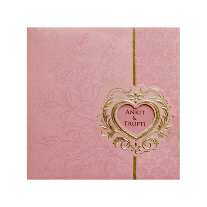 Pink Heart Motif Floral Wedding Invitation Card-KPR06210