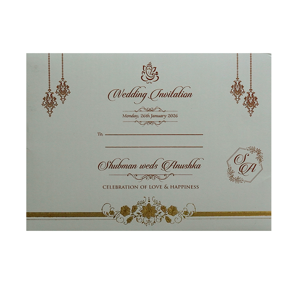 Grey Padded Embossed Floral Wedding Invitation Card-KRB09681