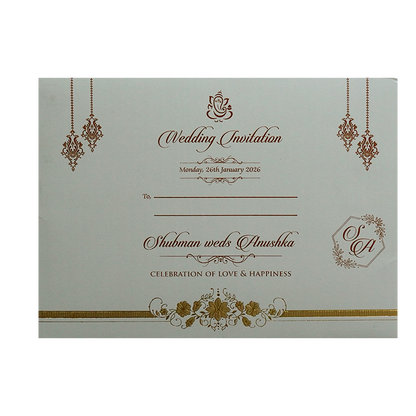 Grey Padded Embossed Floral Wedding Invitation Card-KRB09681