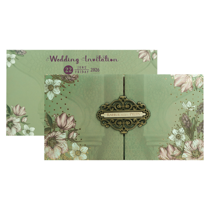 Green Floral Padded Wedding Card-KJTS1712