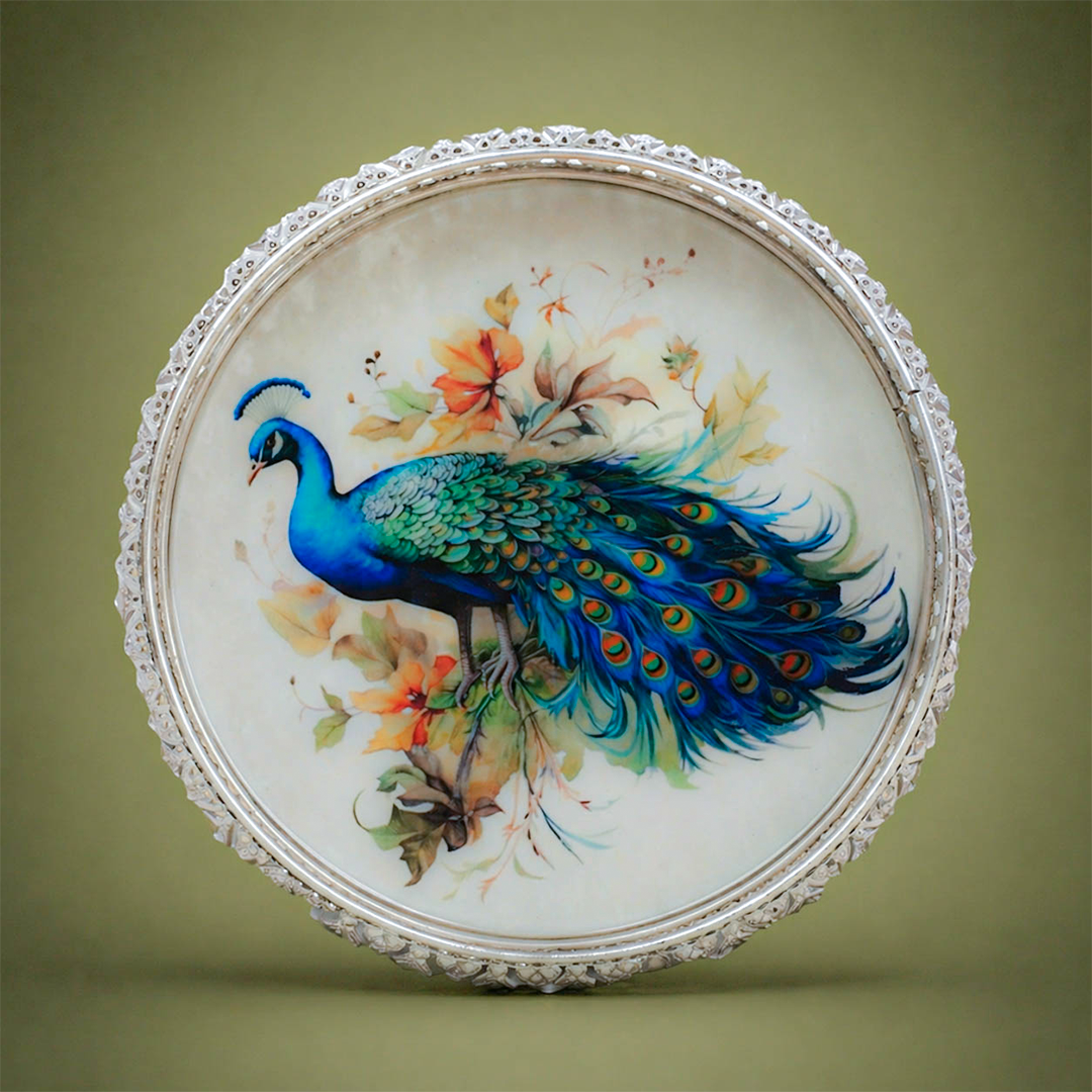 Silver Royal Peacock Decorative Tray-GDS0090