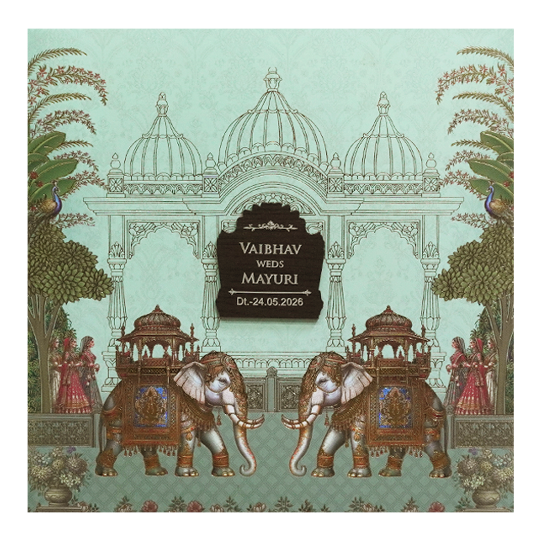 Green Heritage Padded Wedding Card - KSH72700