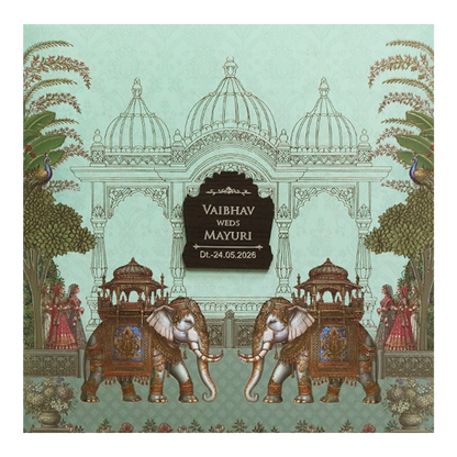 Green Heritage Padded Wedding Card - KSH72700