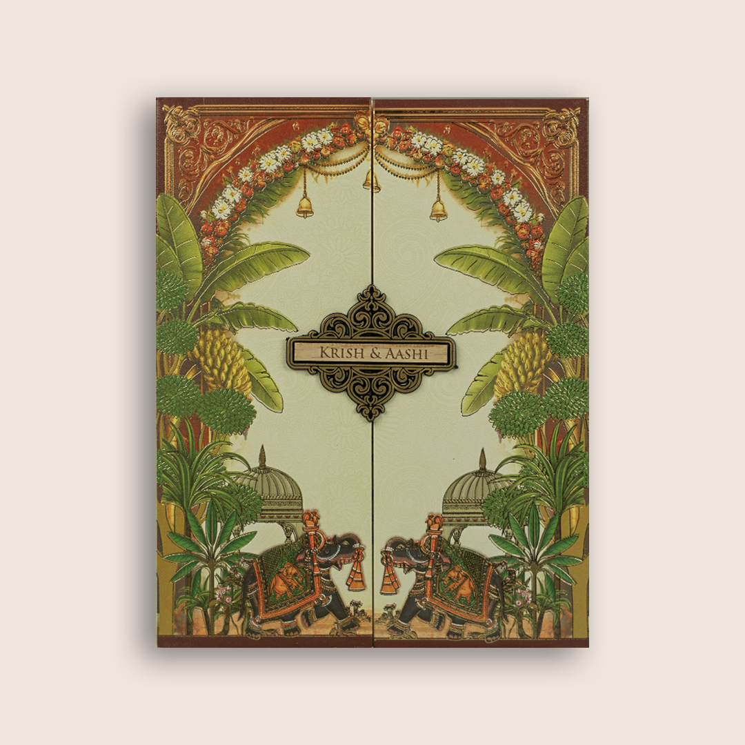 Brown Royal Elephant Door Style Padded Marriage Card - KPR07320